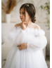 Cold Shoulder White Tulle Long Flower Girl Dress